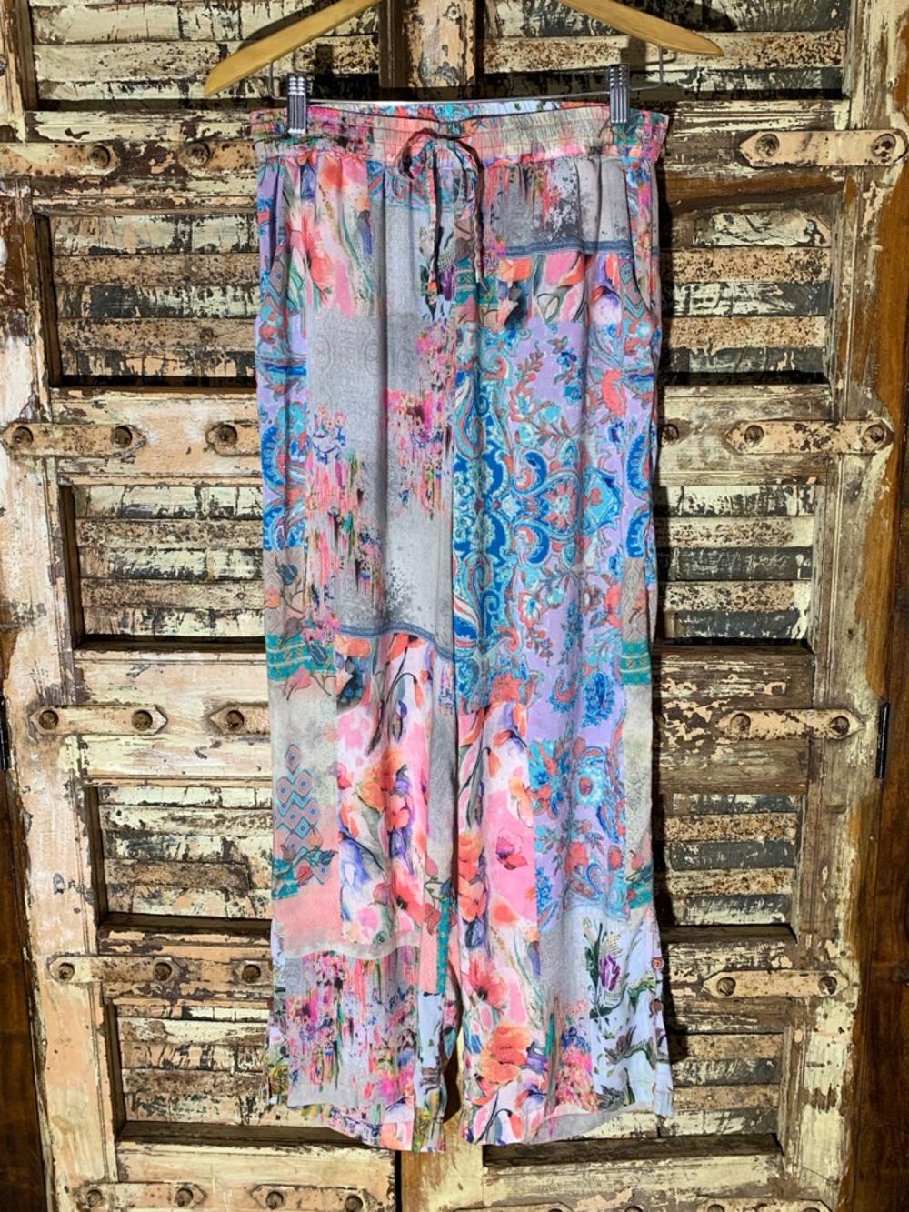 Flowers by Tolani Floral Boho Wide-Leg Drawstring Flowy Soft Modal Pants Beach S